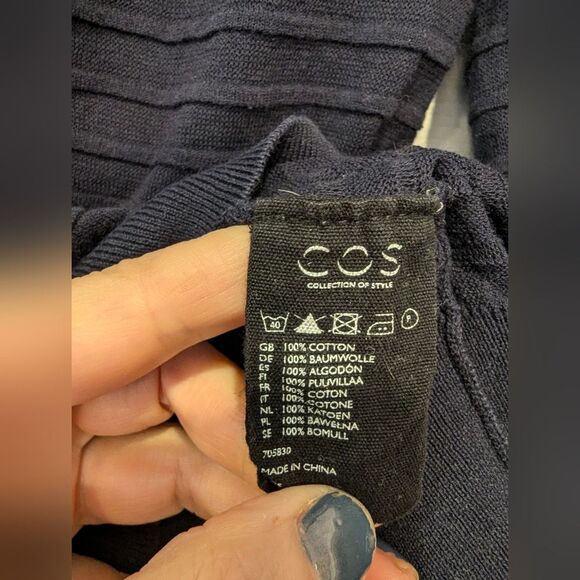 COS women's navy Ribbed knit sheer lightweight Sweater crew pullover lagenlook S - Picture 6 of 7